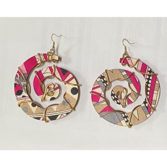 Statement earrings spiral colorful ethnic boho lightweight unique handmade - Picture 6 of 6